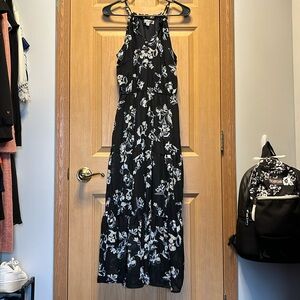 Black Flowered Floor Length Dress